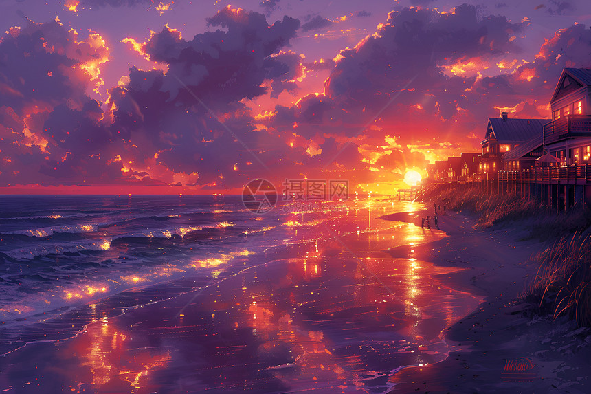 日落下的海滩图片