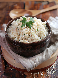 桌子上一碗米饭背景图片