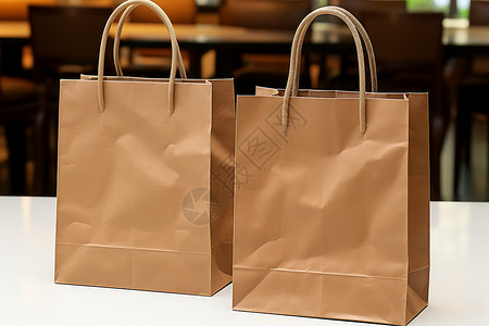 纸袋包装棕色纸袋放在桌子上背景