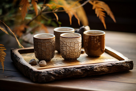 陶瓷文化四个陶瓷杯子插画