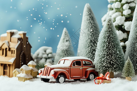 圣诞树状丝带红色卡车插画