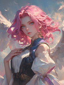 粉发翅膀的女孩背景图片