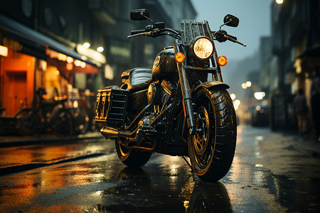 帅气摩托车雨夜摩托背景
