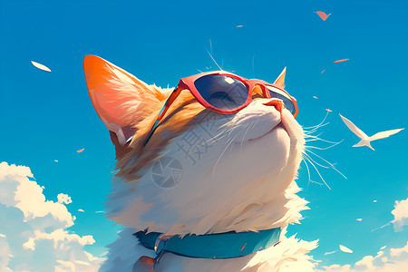 猫咪盯着你海滩上一只戴着墨镜的猫插画