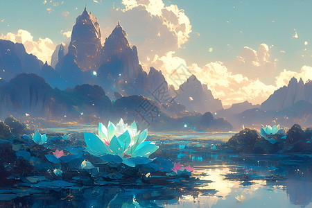 湖中美丽的莲花背景图片