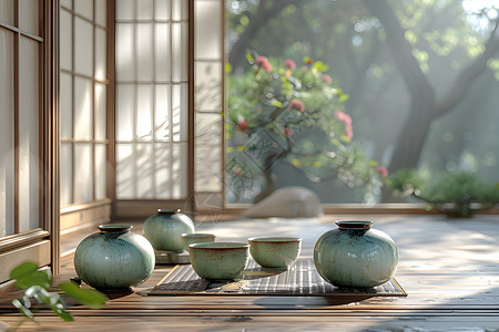 日式风格的茶道背景图片
