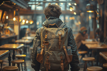 街道上背包的人背景图片