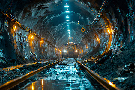 煤矿井灯光照明下的隧道背景