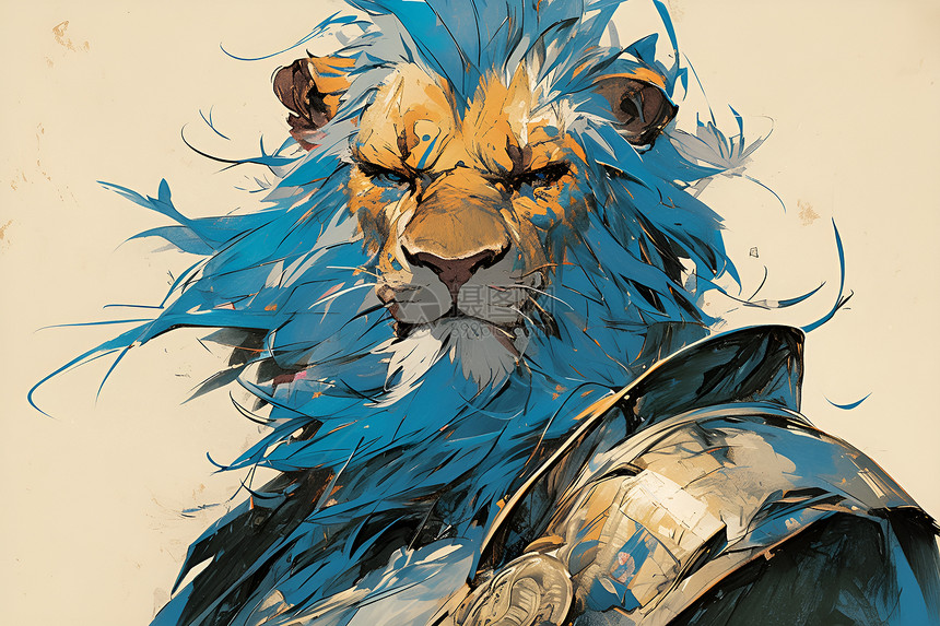 蓝色头发的狮子战士图片