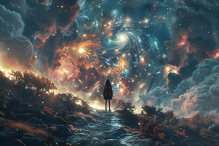 星空中的旅人背景图片