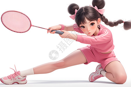 粉色打羽毛球女孩高清图片