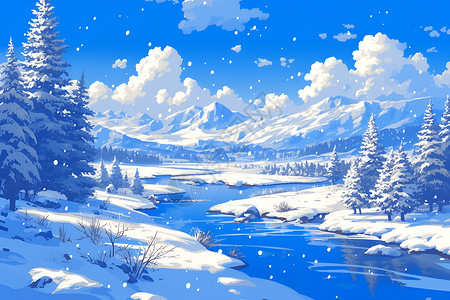 冬日唯美雪景背景图片