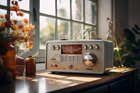 带音响的室内室内古董收音机背景