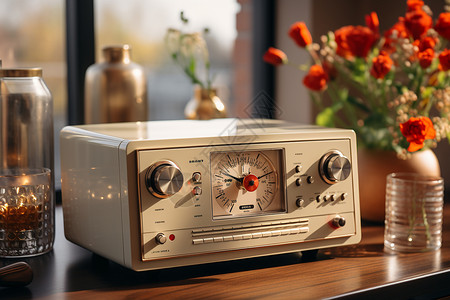 客厅中的怀旧的收音机高清图片