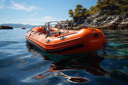 海面插画小型救生艇背景