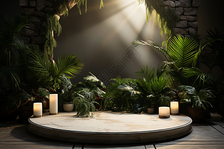植物装点的展台背景背景图片
