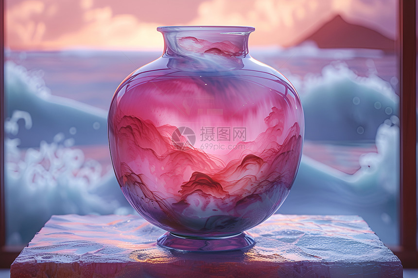 粉红花瓶图片