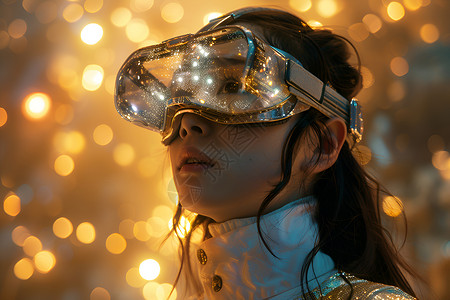 戴草帽少女光斑背景上戴VR眼镜的少女设计图片