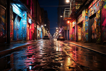 车辆涂鸦素材夜幕下的涂鸦街道（关键词）背景