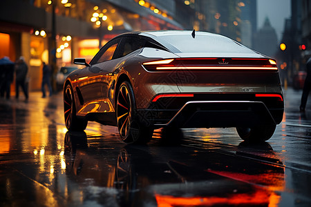 雨中的电动汽车背景图片