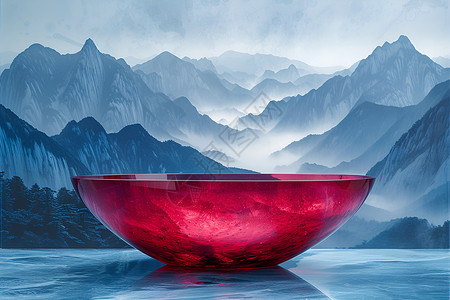 一碗酒红色的碗设计图片