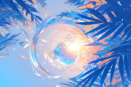 树叶间的水晶球背景图片