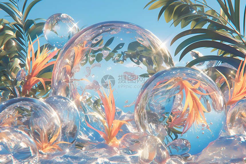 棕榈树下的玻璃气泡图片