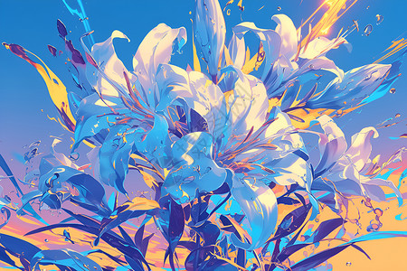 蓝天下的玻璃百合花背景图片