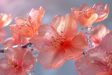 水滴点缀的花背景图片