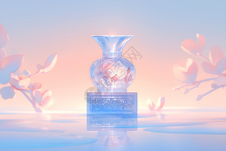 方块底座上的玻璃花瓶高清图片