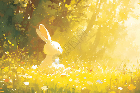 森林中可爱的兔子背景图片