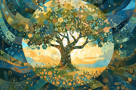 绘画的大树插画背景图片