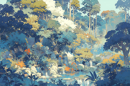 绘画的森林插画背景图片