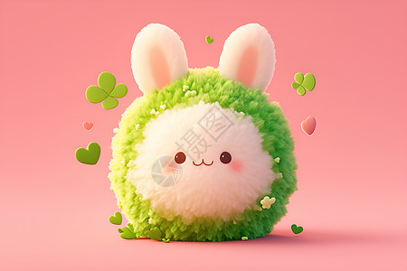 绿色棉花的兔子玩偶背景图片