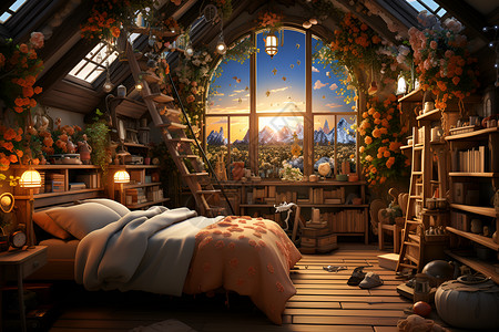 梦幻温馨的卧室背景图片