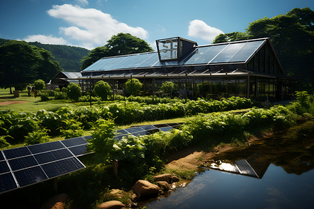 农田中的太阳能板安装背景图片