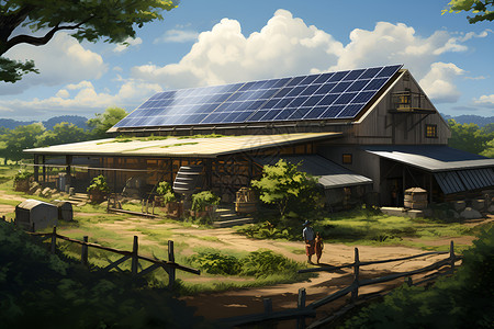 农场屋顶上的太阳能板背景图片