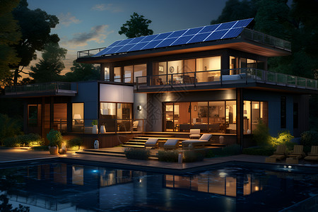 华丽的建筑房顶的太阳能光伏板插画