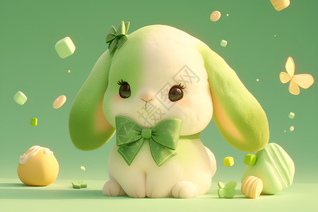 绵软绿兔可爱绵软高清图片