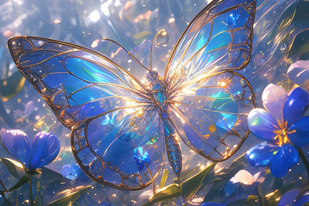 透明动物素材一只透明的蝴蝶插画