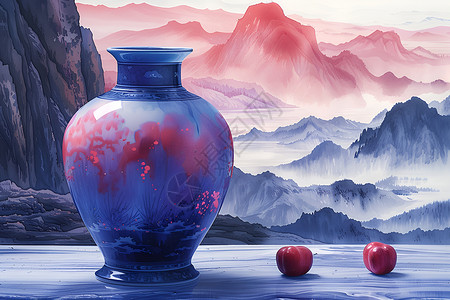 装饰山水山水之间的复古花瓶设计图片