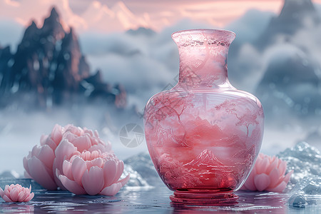 高架艺术花瓶粉色的玻璃器皿设计图片