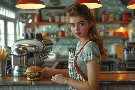 美式餐馆的女子背景图片