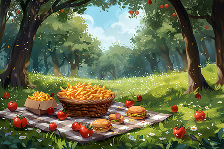 欢乐家庭野餐背景图片