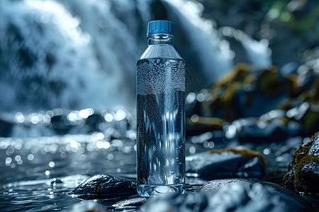 瀑布下的水瓶背景图片
