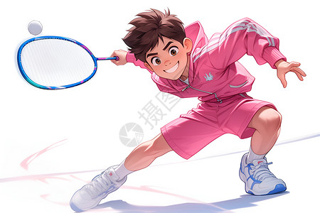 粉色运动服年轻男子挥舞网球拍插画