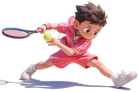 粉色运动服男孩穿着运动服打网球插画