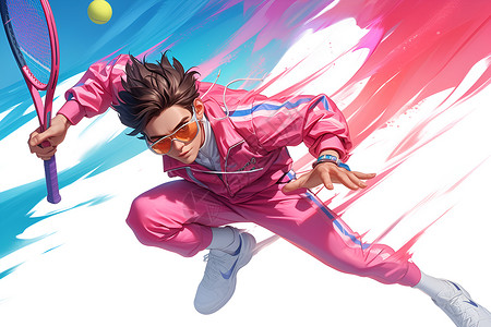 打网球男性粉色运动服的男子插画