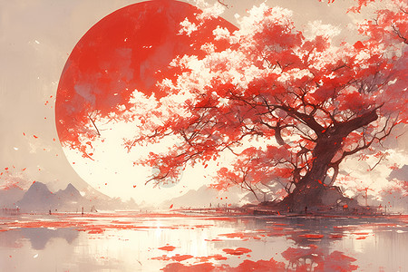 樱花树下的静谧时刻背景图片