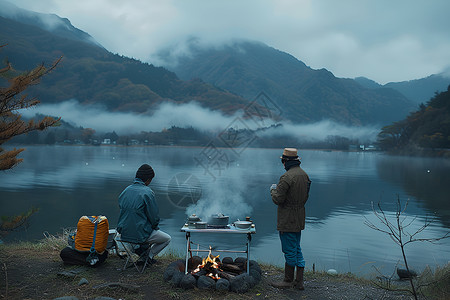 火焰人湖畔烧烤的人背景